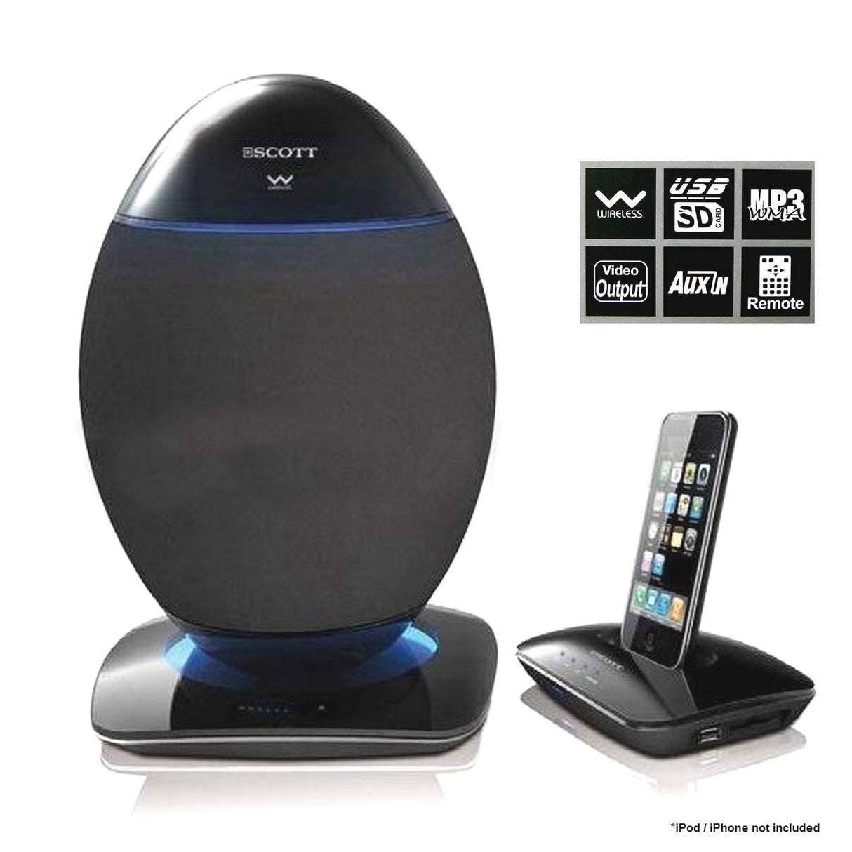 Scott 2.4Ghz Wireless OVE Speaker System USB SD Bluetooth 20w RMS