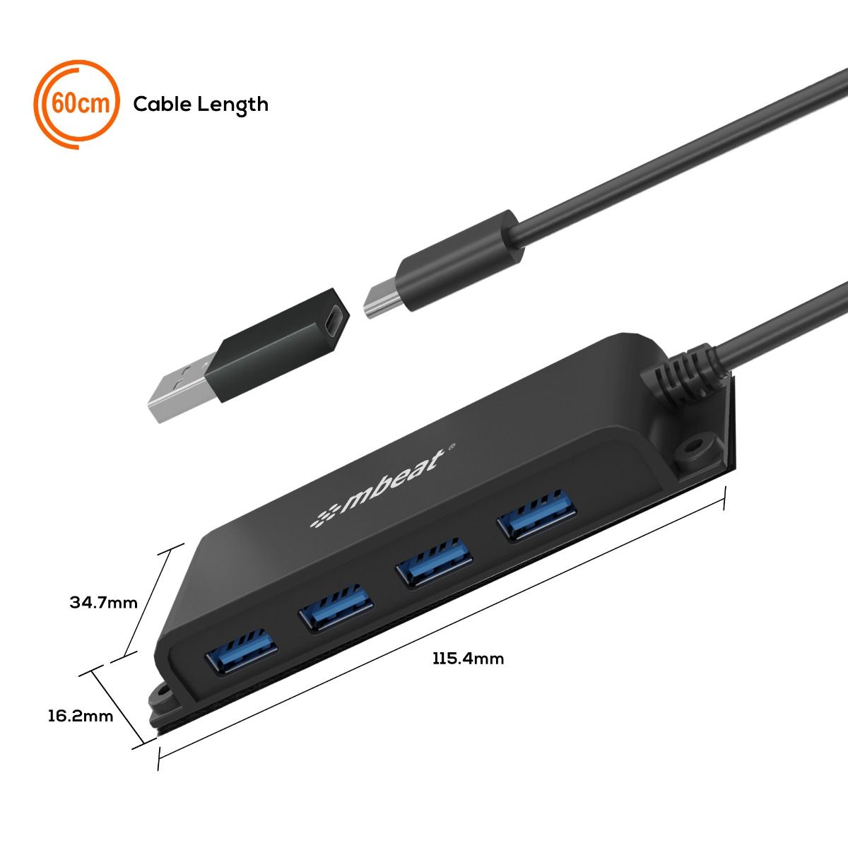 mbeat Mountable 4-Port USB-C Hub