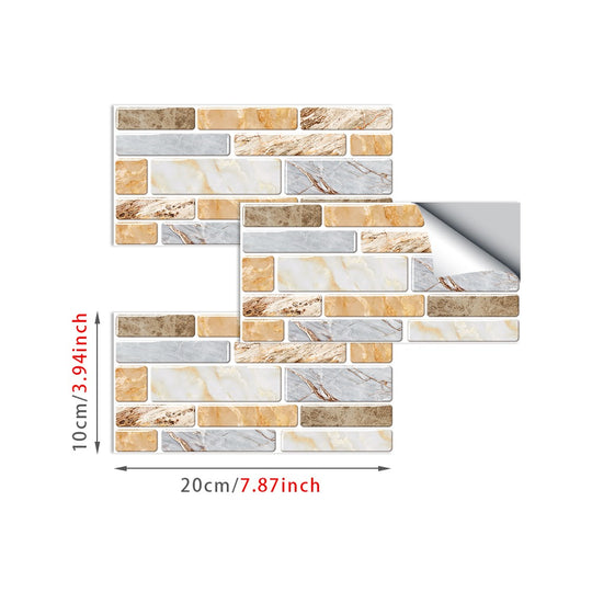 9PCS Mosaic Marble Bricks Self-adhesive Bathroom Kitchen Wall Tile Sticker Golden Fawn