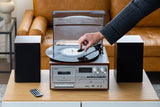 Audio Home Entertainment System (Brown) Turntable, CDs, Vinyl, Wireless Streaming & More - Front View