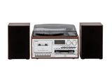 Audio Home Entertainment System (Brown) Turntable, CDs, Vinyl, Wireless Streaming & More - Top-Down View