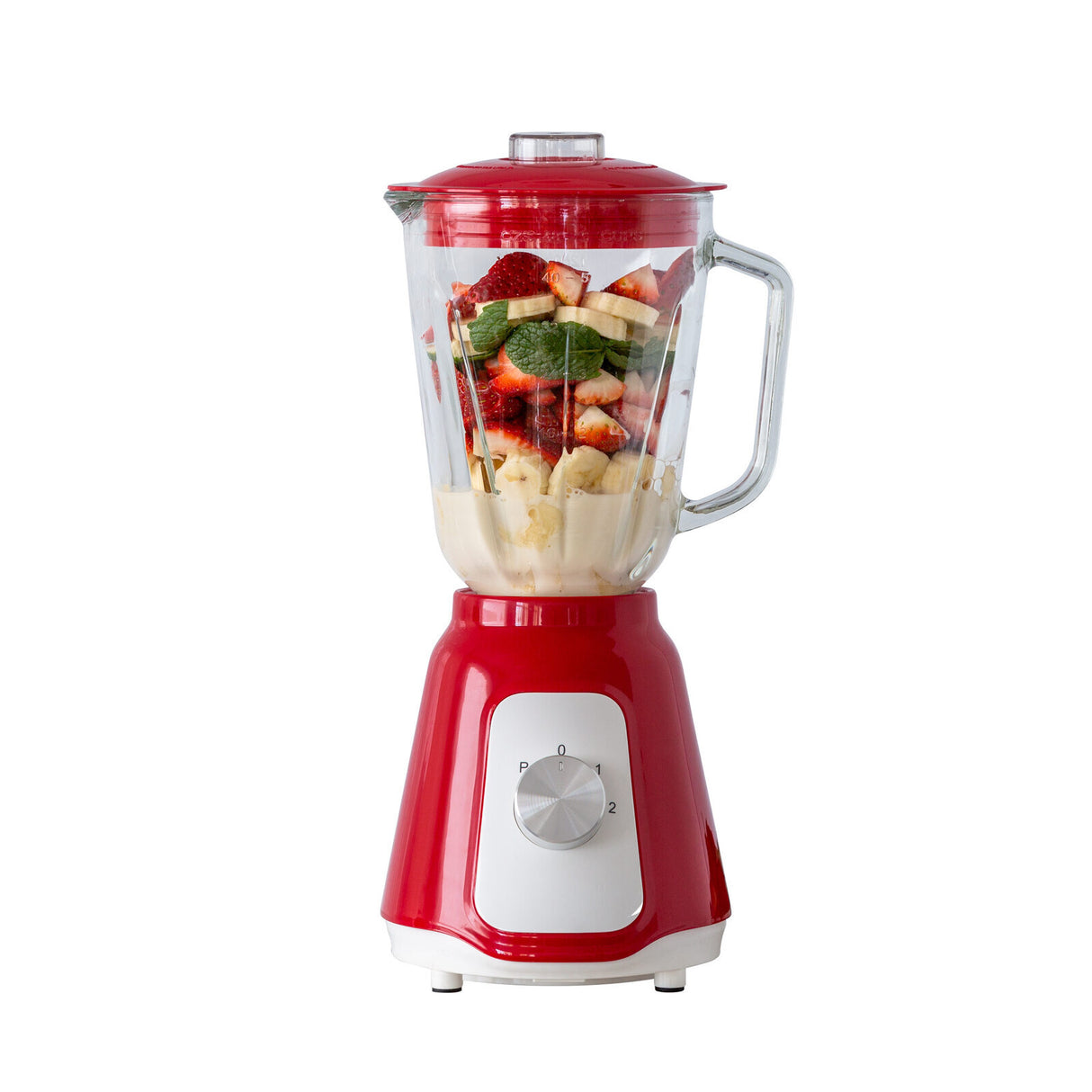 500W Red Glass Blender with Dual Speed Control and 1.5L Capacity