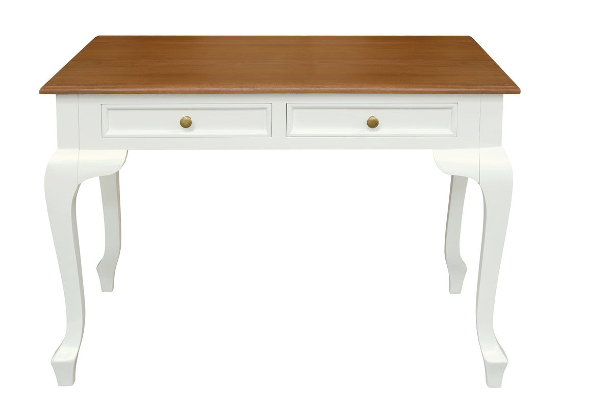 Queen Anne 2 Drawer Desk (White Caramel)