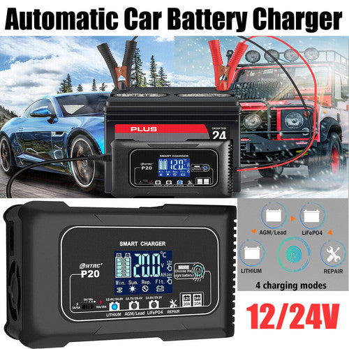 12/24V Automatic Car Battery Charger For Lithium Lifepo4 Lead-Acid AGM/Gel/SLA