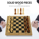 3 IN 1 Wooden Chess Set Folding Chessboard Wood Pieces Draughts Backgammon Toy