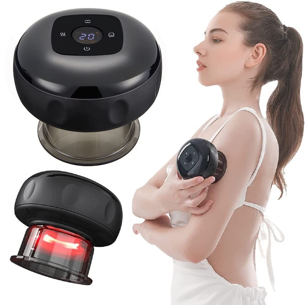 12 levels Electric Cupping Therapy Smart Scraping Massager Red Light Heating Body Slimming Black