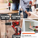 Cordless Drill w/2 Battery Heavy Duty Impact Driver Kit Brushless Hammer Set 88V