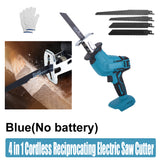 Blue Cordless Electric Reciprocating Saw Cutter with Blades without battery