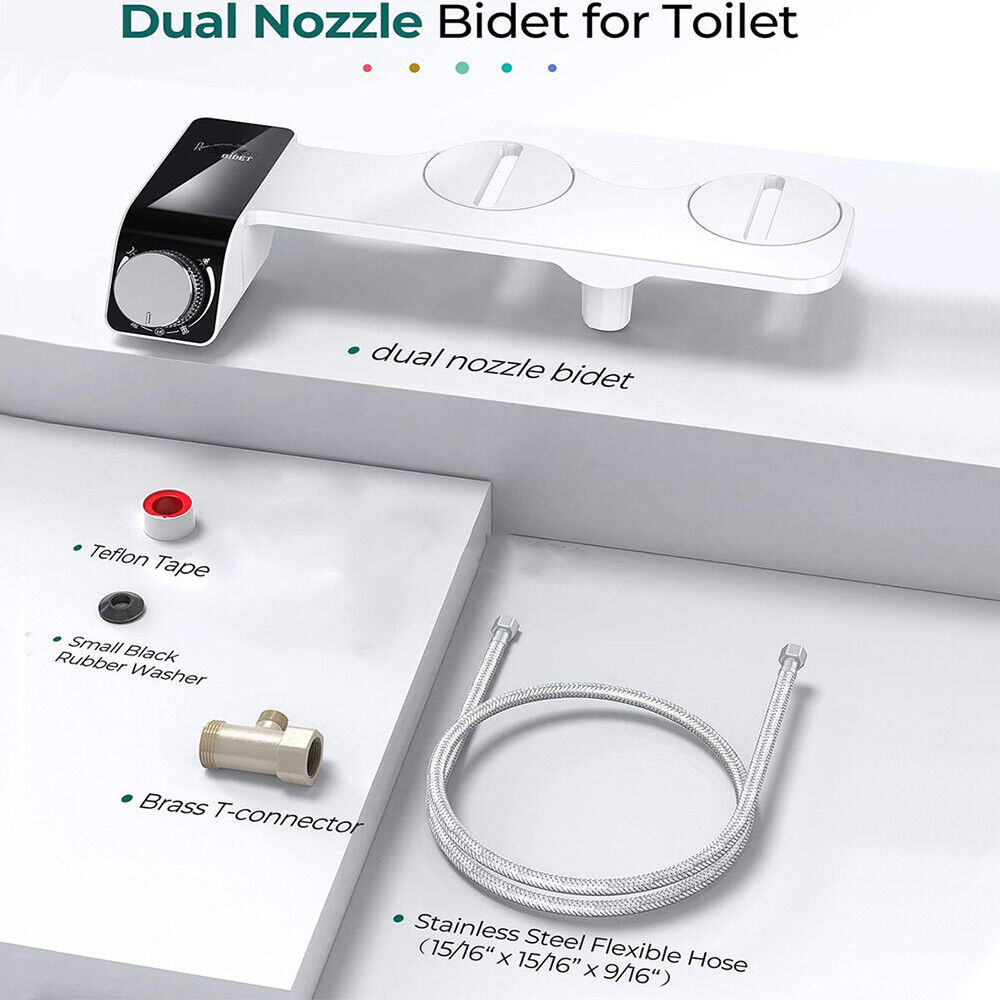 Toilet Bidet Seat Dual Nozzles Bidet Non Electric Toilet Water Sprayer Bathroom