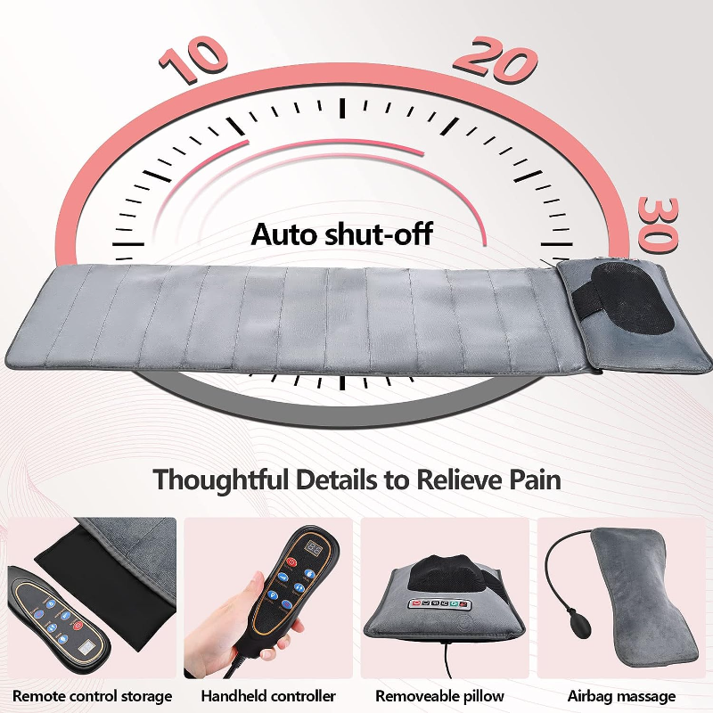 10 Vibrating Motors Massage Mat Full Body Heated Mattress Pillow Pain Relief AU