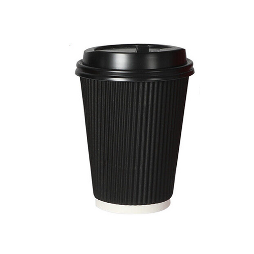 Black Disposable Coffee Cups with Lids Healthy Paper Takeaway 12OZ Takeaway 100Set