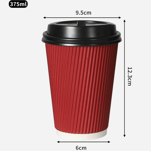 Red Disposable Coffee Cups with Lids Healthy Paper Takeaway 12OZ Takeaway 100Set