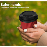 Red Disposable Coffee Cups with Lids Healthy Paper Takeaway 12OZ Takeaway 100Set