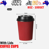 Red Disposable Coffee Cups with Lids Healthy Paper Takeaway 8OZ Takeaway 100Set