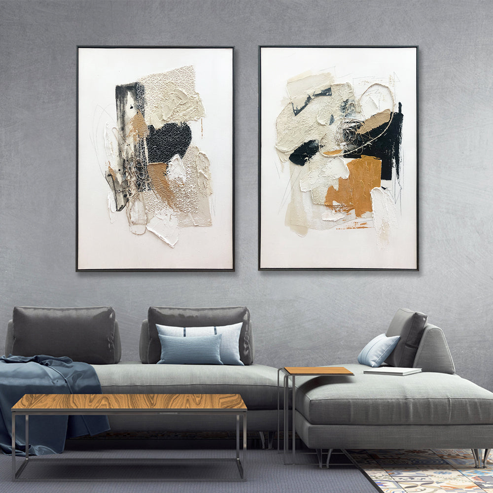 Set of 2 Framed Untitled Abstract Canvas Paintings - 800mm x 1200mm Original Art