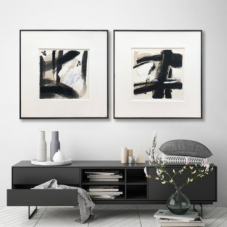 Contemplative Space: Set of 2 Large Original Abstract Framed Canvas Oil Paintings (1000mm x 1000mm)