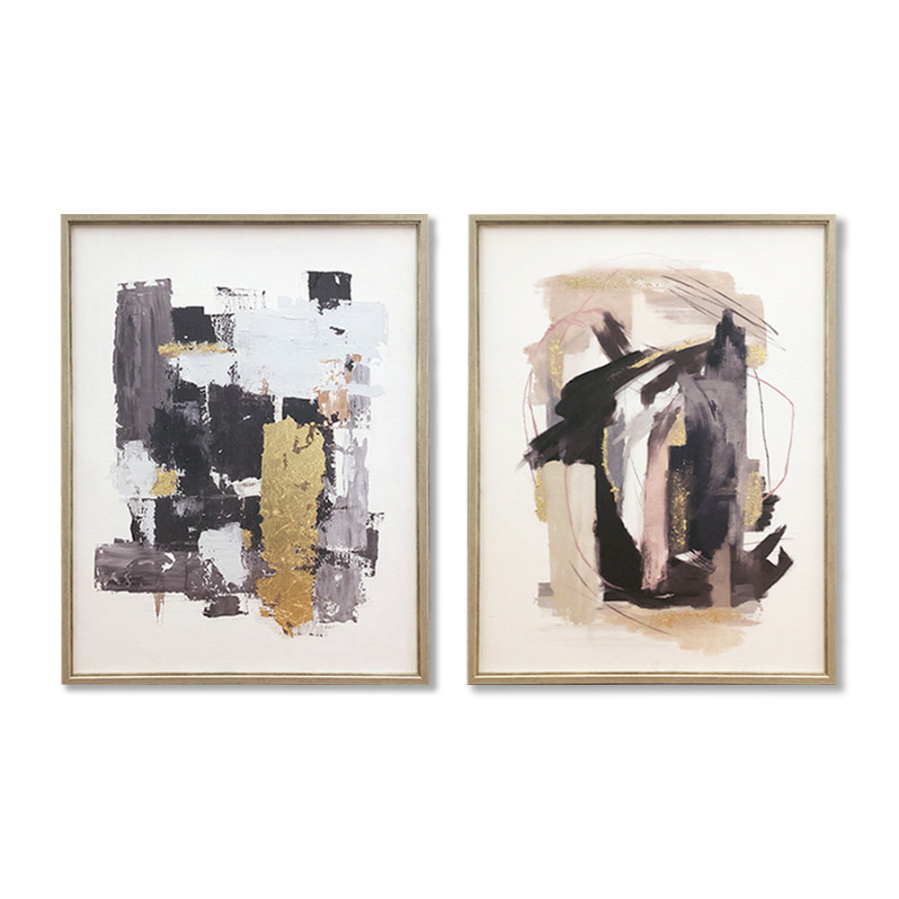 Framed Set of 2 Original Abstract Oil Paintings - 700mm x 1000mm Canvas Art with Reflection Theme