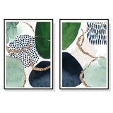 Abstract Green and Navy Wall Art Set - 70cm x 100cm Canvas Prints with Black Frame