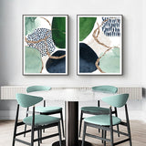 Abstract Green and Navy Canvas Wall Art Set with Black Frame - 90cm x 135cm