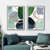 Framed Canvas Set: Abstract Green and Navy Wall Art 100cm x 150cm with Floating Frame