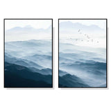 Framed Canvas Art Set: Majestic Blue Mountains - 90cm x 135cm Black Frame