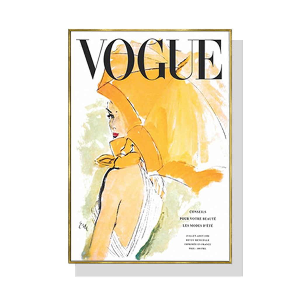 Vogue Girl Canvas Art with Elegant Gold Frame - 80cm x 120cm