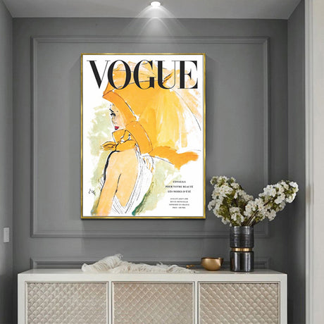 Vogue Girl Canvas Art with Elegant Gold Frame - 80cm x 120cm