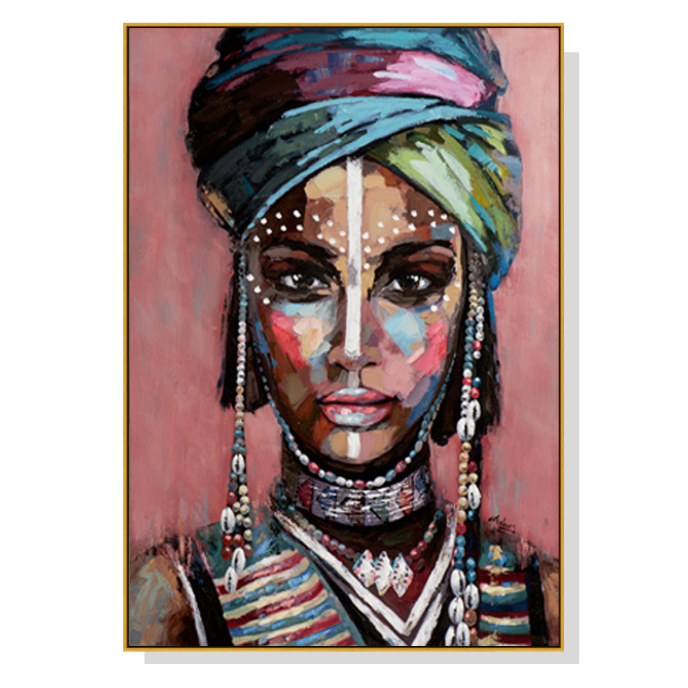 Elegant African Woman Canvas Art with Gold Frame - 80cm x 120cm