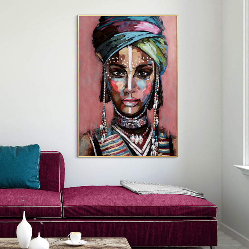 Elegant African Woman Canvas Art with Gold Frame - 80cm x 120cm