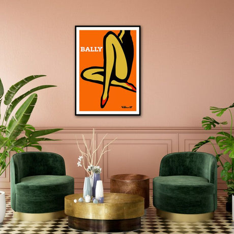 Canvas Wall Art - 90cmx135cm Black Framed Print with Orange Legs