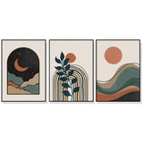 Dark Green Abstract Triptych Canvas Art with Black Frames - 70cm x 100cm