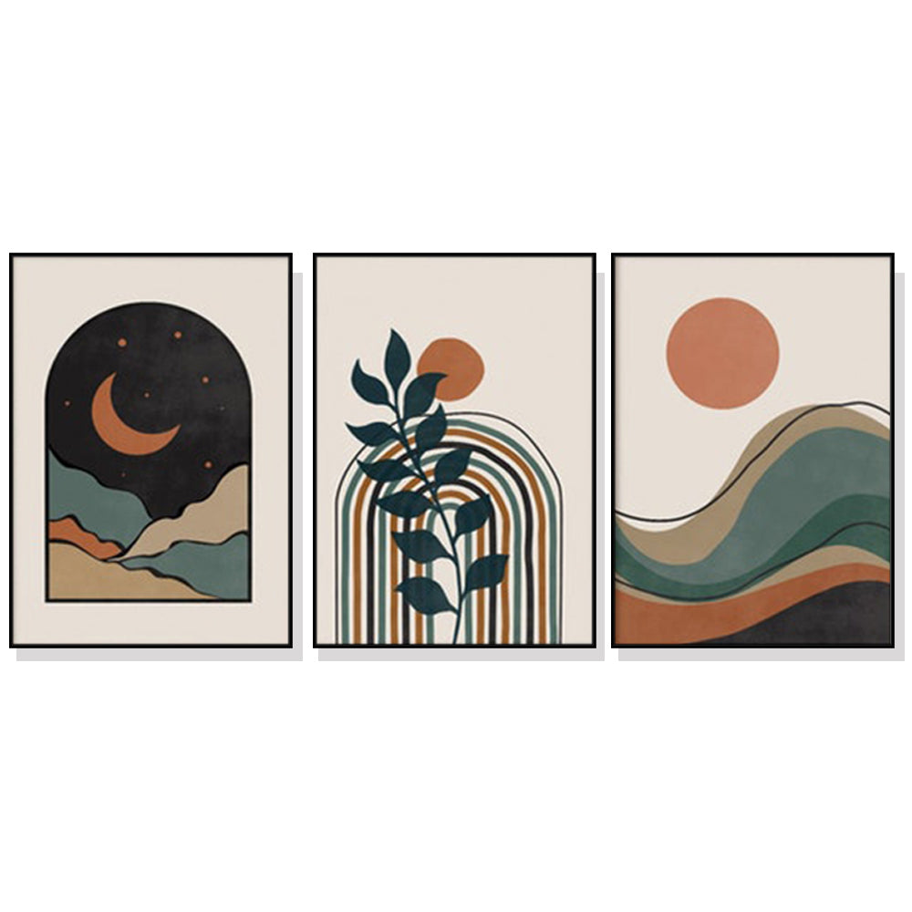 Abstract Dark Green Canvas Wall Art Set - 80cm x 120cm with Black Floating Frames (3 Pieces)