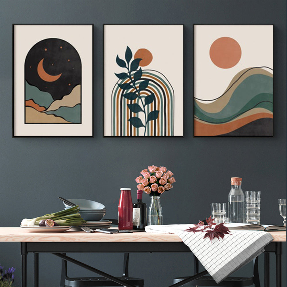 Abstract Dark Green Canvas Wall Art Set - 80cm x 120cm with Black Floating Frames (3 Pieces)