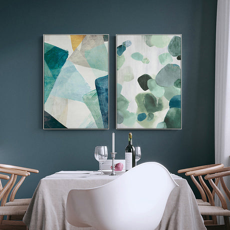 Green Marble Wall Art Set - 70cm x 100cm Canvas with White Floating Frame