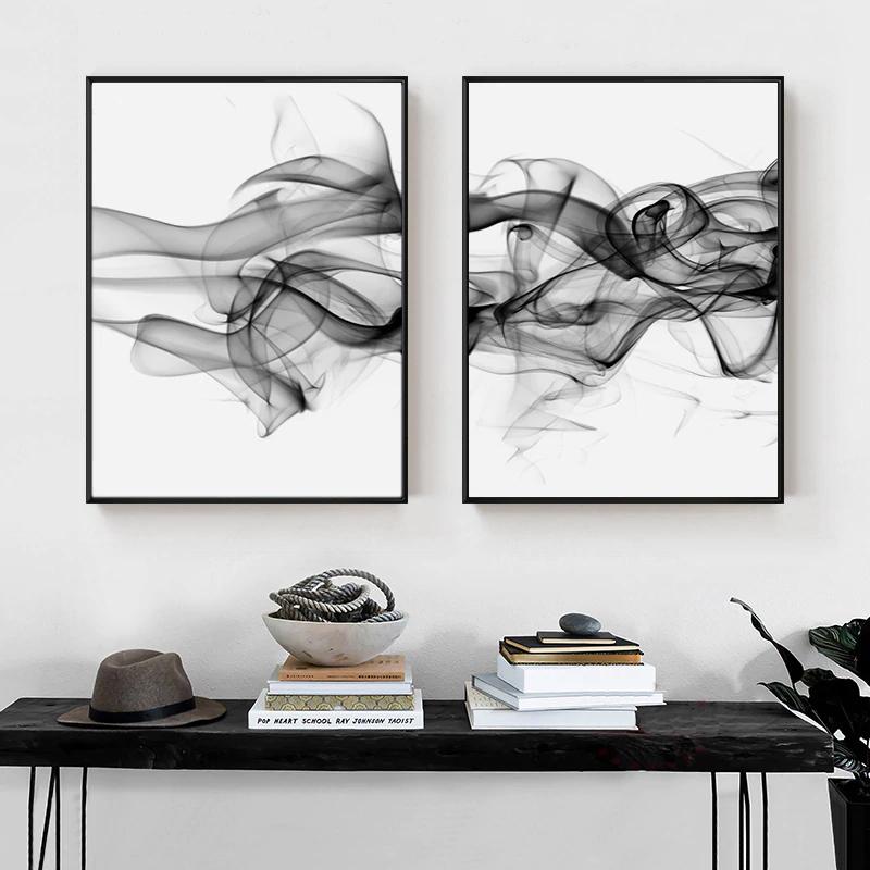 Stylish Abstract Black Canvas Wall Art Set - 70cm x 100cm with Black Frame (2 Pieces)