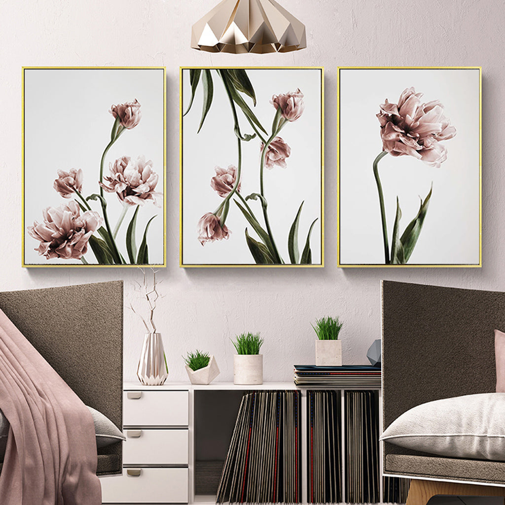 Elegant Tulip Flower Canvas Art Set - 80cm x 120cm with Gold Frame