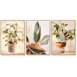 Botanical Leaves Watercolor Canvas Art Set - 70cm x 100cm with Gold Frame - 3 Piece Collection