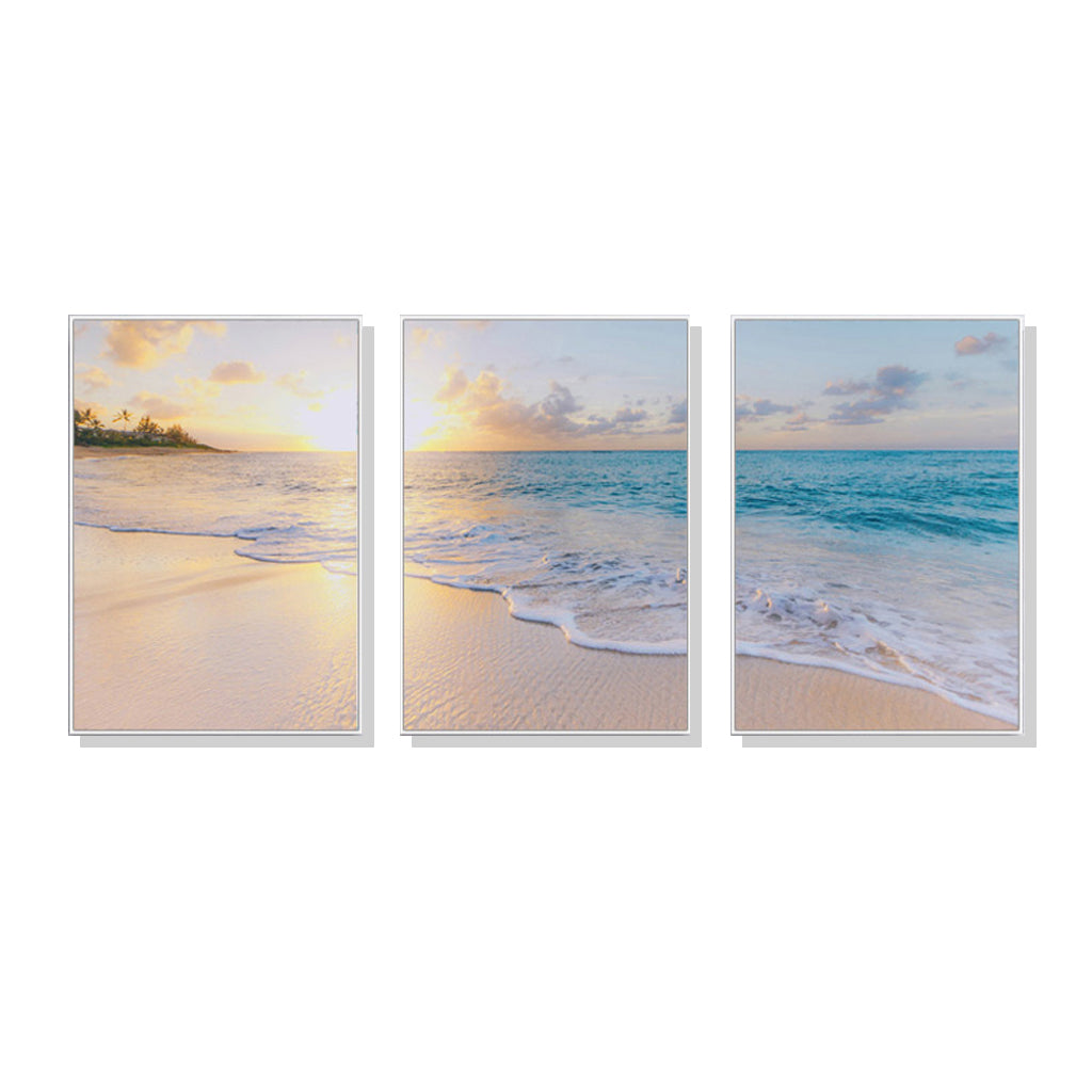 Coastal Serenity: 3-Piece Framed Canvas Set (70cm x 100cm) - Ocean and Beach Artwork