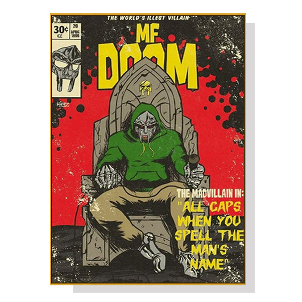 MF DOOM Gold Framed Canvas Art - 90cm x 135cm Music Print