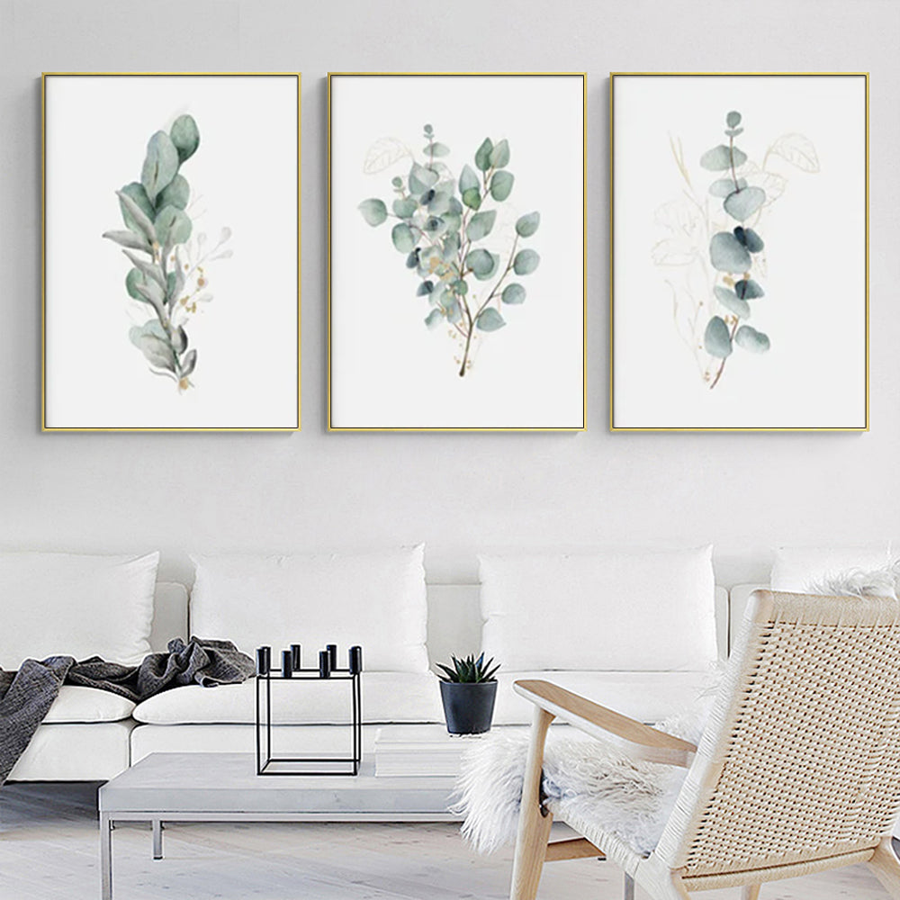 Eucalyptus Elegance: Gold Framed Canvas Art Set (70cm x 100cm)