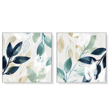 Elegant Watercolour Leaf Canvas Art Set - 80cm x 80cm with White Floating Frame