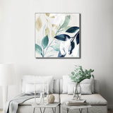 Elegant Watercolour Leaf Canvas Art Set - 80cm x 80cm with White Floating Frame