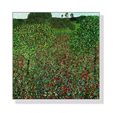 Gustav Klimt's Poppy Field Canvas Art 80cm x 80cm with White Floating Frame