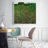 Gustav Klimt's Poppy Field Canvas Art 80cm x 80cm with White Floating Frame