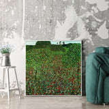 Gustav Klimt's Vibrant Poppy Field Canvas Art - 90cmx90cm with Elegant White Frame