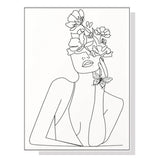 Framed Canvas Print of Line Art Girl - 80cm x 120cm White Frame