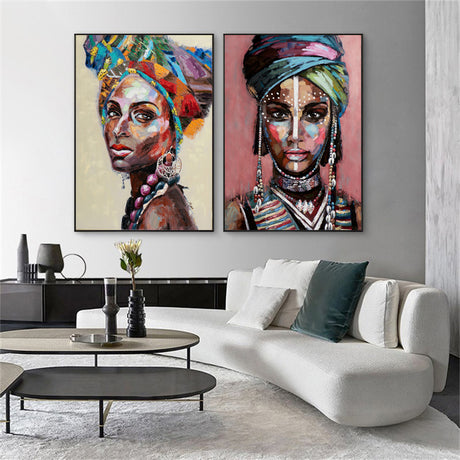 African Women Canvas Wall Art Set in Black Frame - 40cm x 60cm