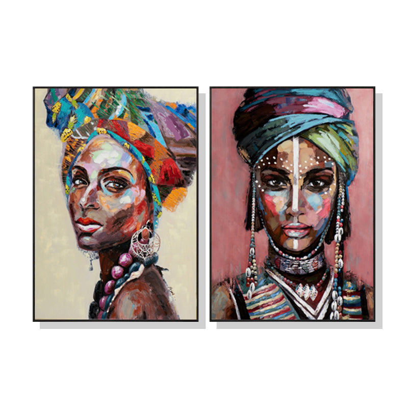 Framed Canvas Art Set - 90cm x 135cm African Women Print with Black Frame