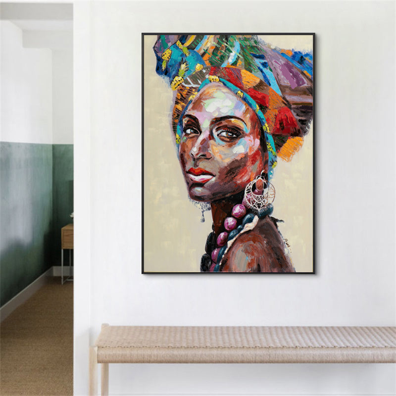 Framed Canvas Art Set - 90cm x 135cm African Women Print with Black Frame