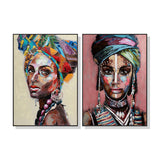 Framed Canvas Prints of African Women - 100cm x 150cm - Set of 2 with Black Frame